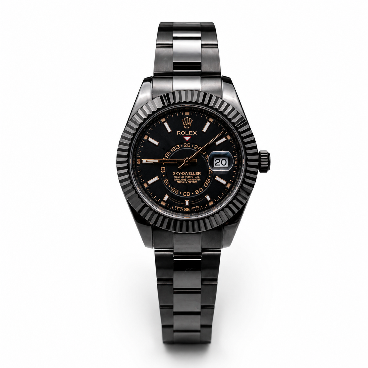 Luxury Black Fluted Bezel Watch with Metal Bracelet