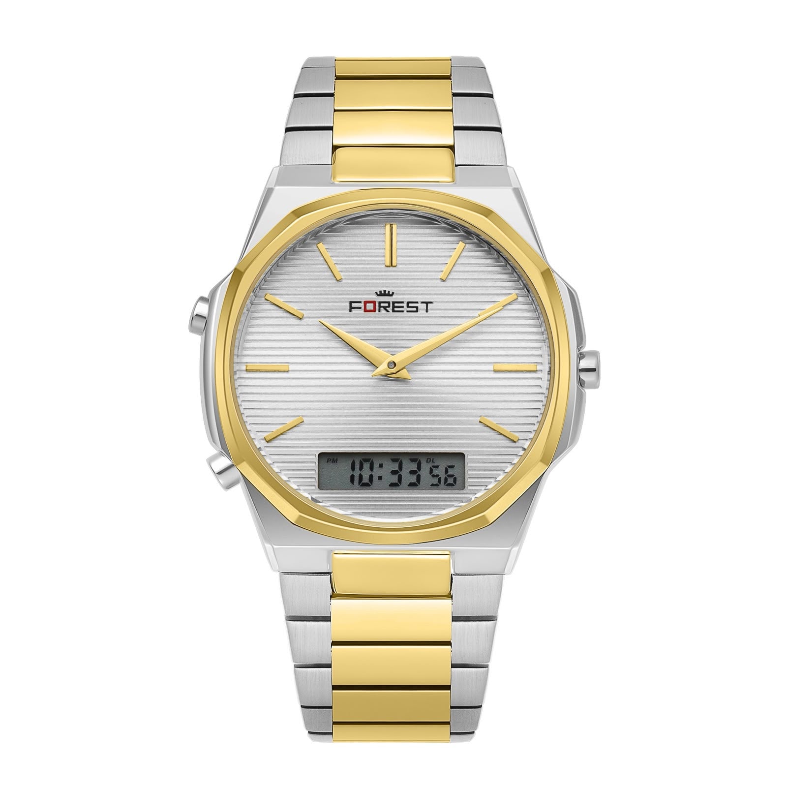 Gold & Silver Stainless Steel Bracelet with Digital Display