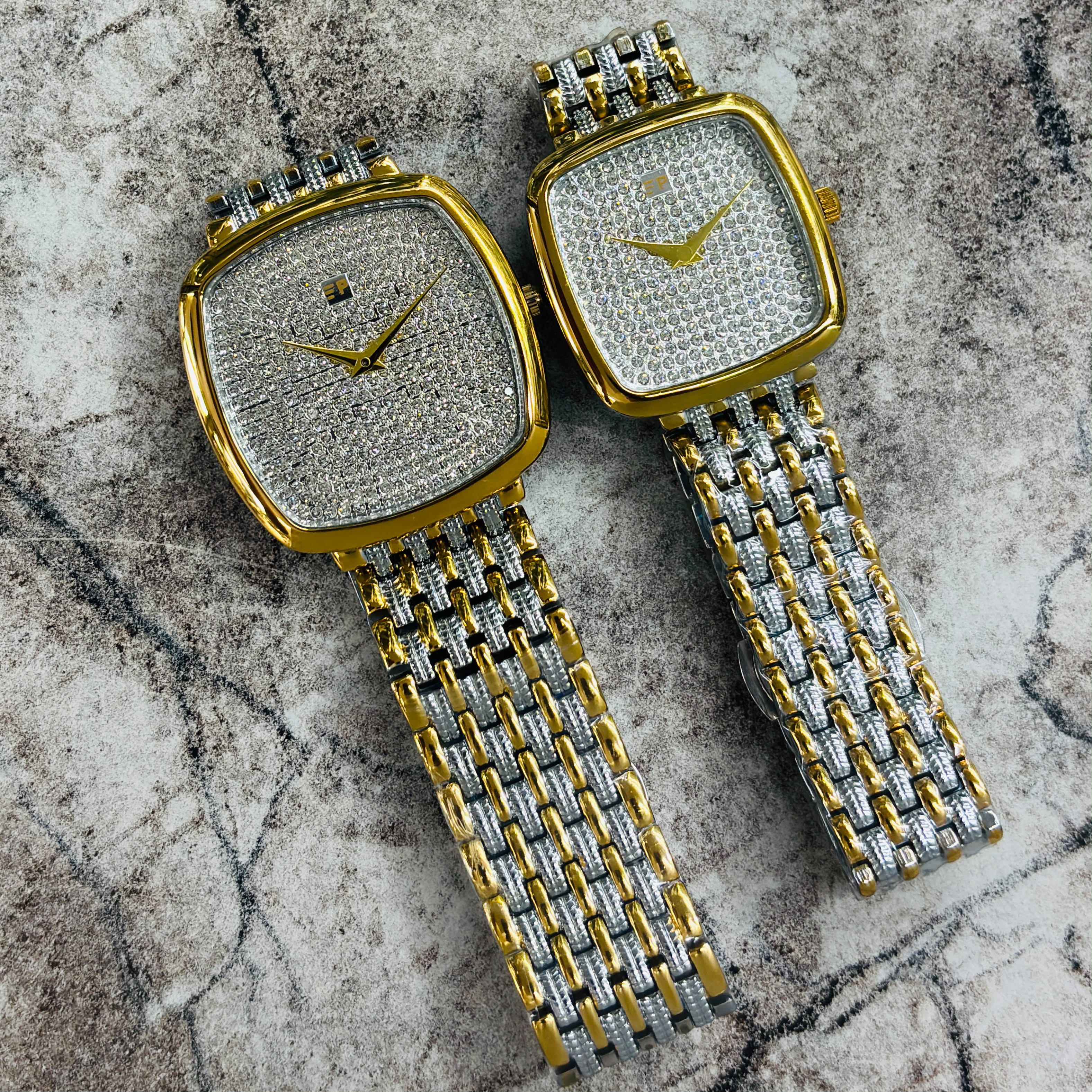 Luxury Two Tone Crystal Square Dial Women's Watch