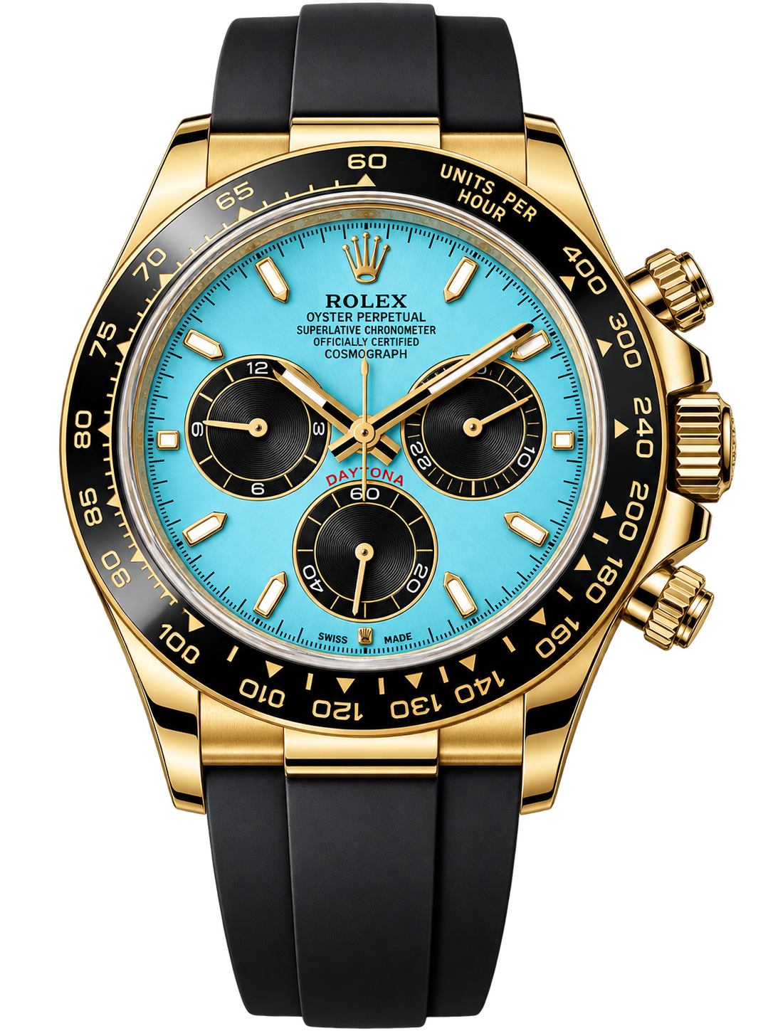 Luxury Gold & Black Chronograph Watch with Turquoise Dial