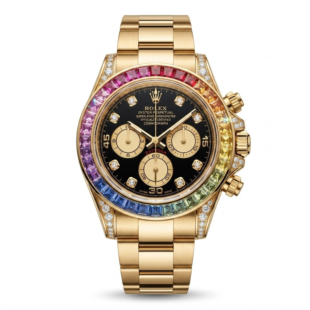 Rolex Daytona Rainbow Everose Gold Chronograph Watch with Gem-Set Bezel