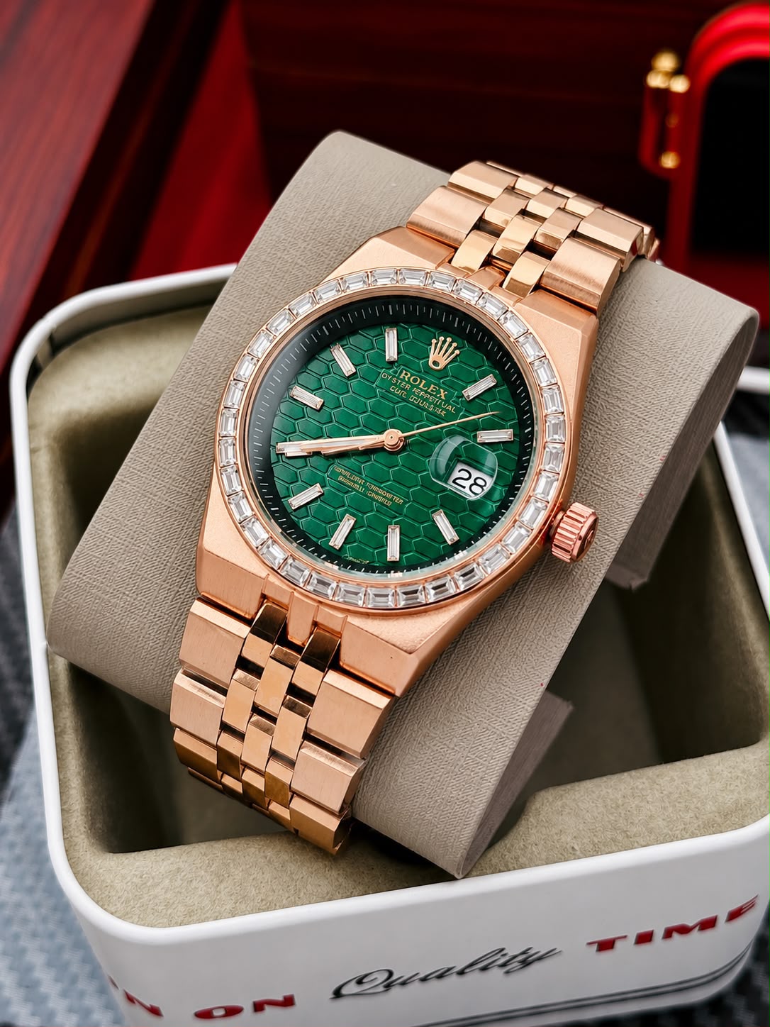 Men's Gold Luxury Watch with Diamond Style Bezel