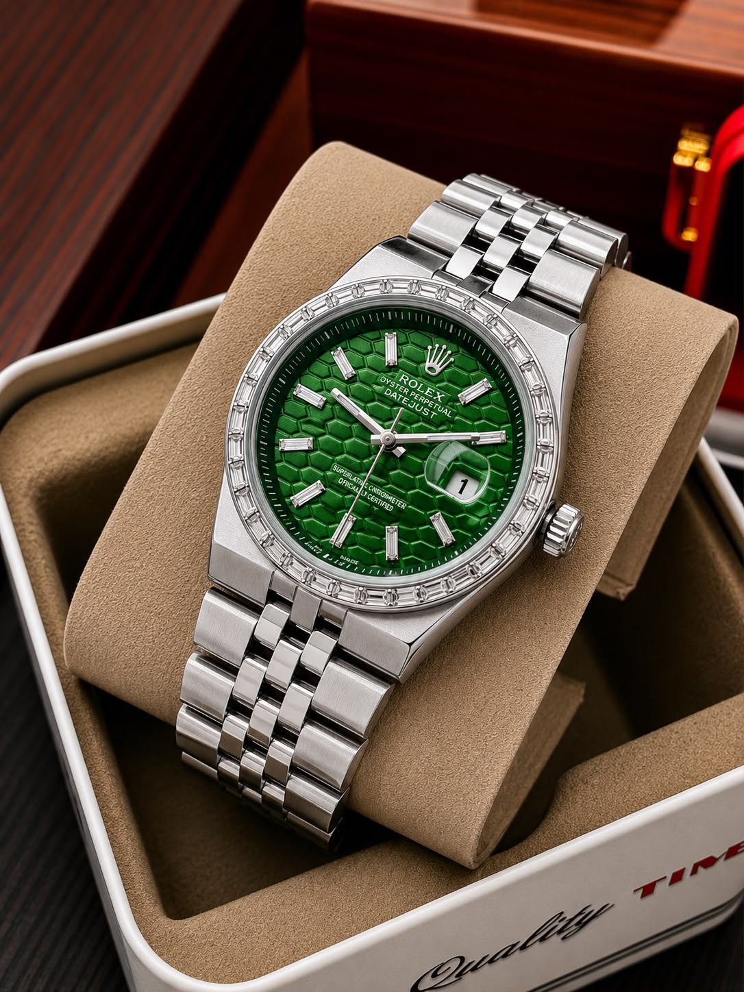 Men's Gold Luxury Watch with Diamond Style Bezel