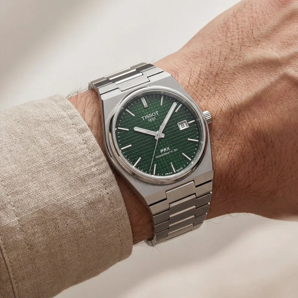 Green Dial Stainless Steel Watch for Men
