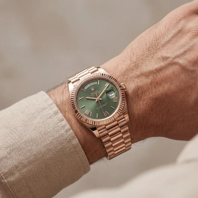 Luxury Rose Gold Green Dial Watch for Men