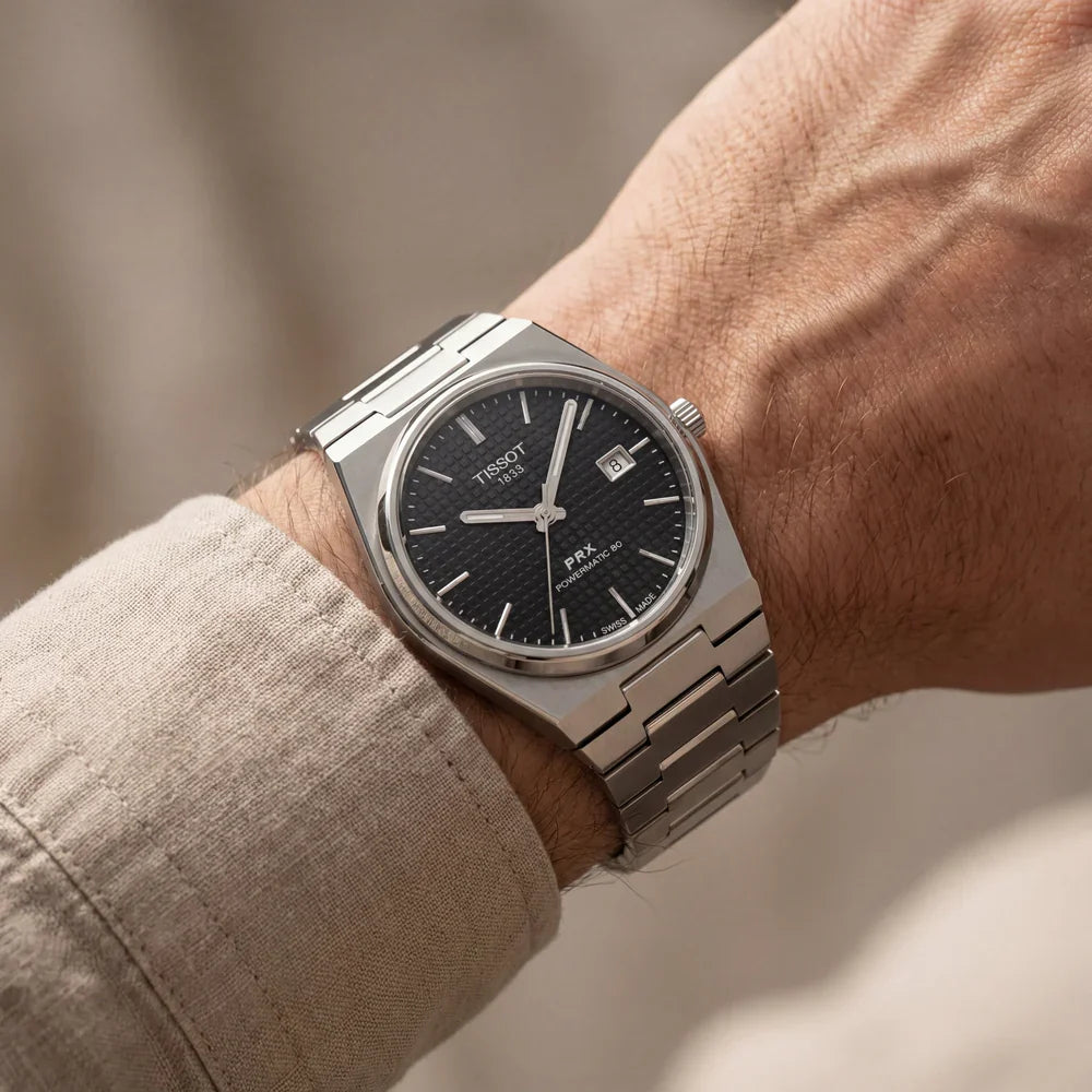 Black Dial Stainless Steel Watch for Men