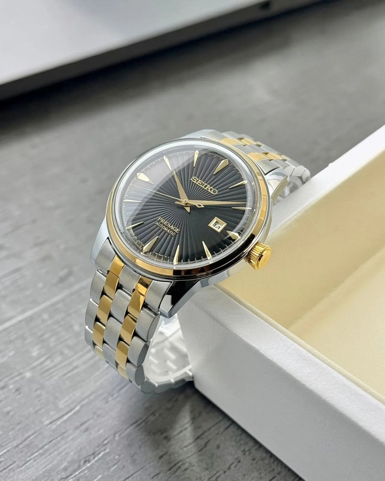 Black Dial Two-Tone Stainless Steel Dress Watch with Date
