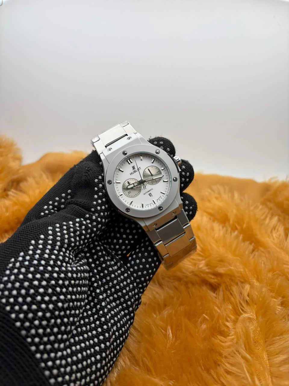 Hublot-Inspired Silver Chronograph Men’s Watch