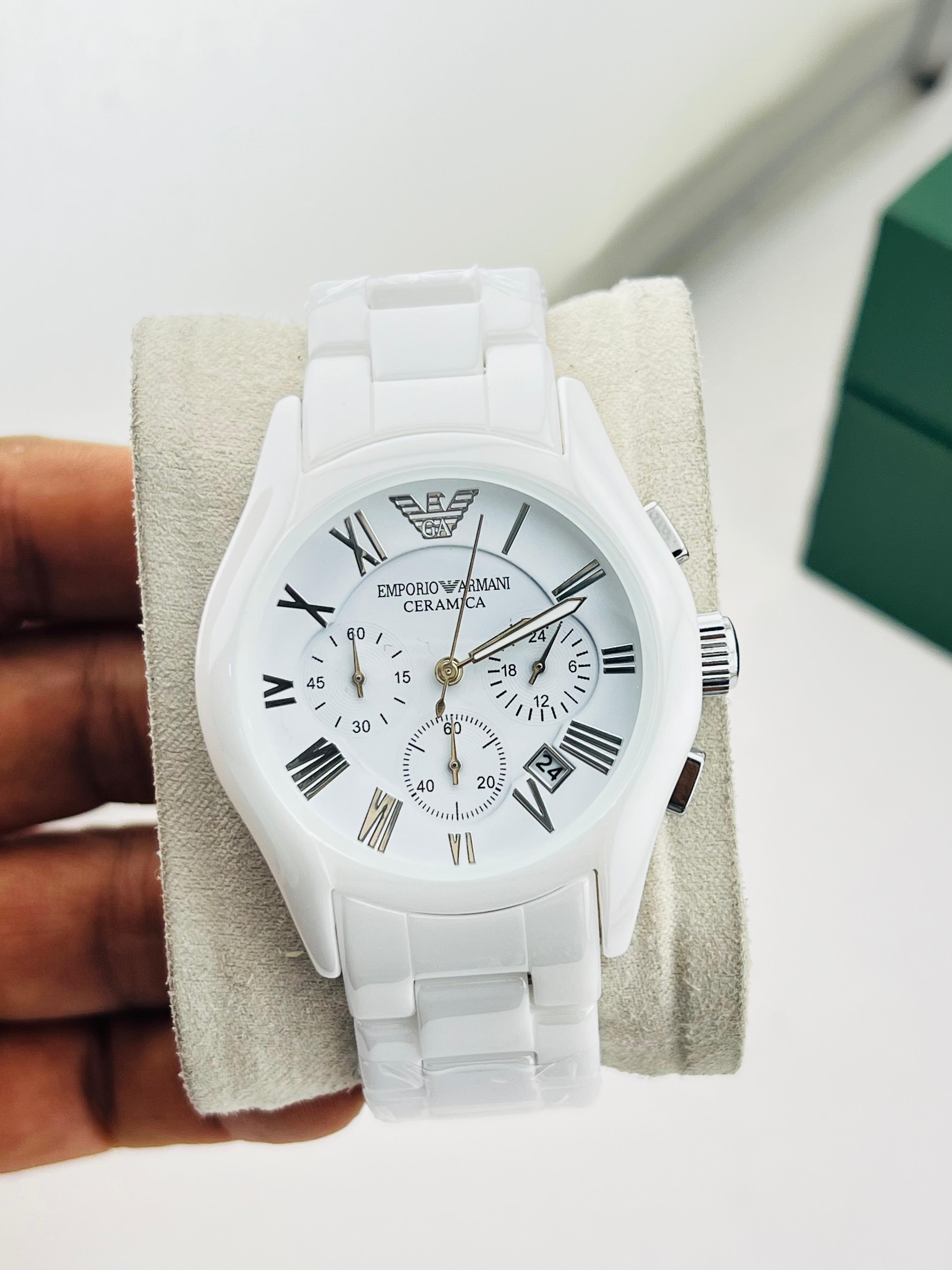 Emporio Armani Ceramica White Ceramic Chronograph Watch for Men