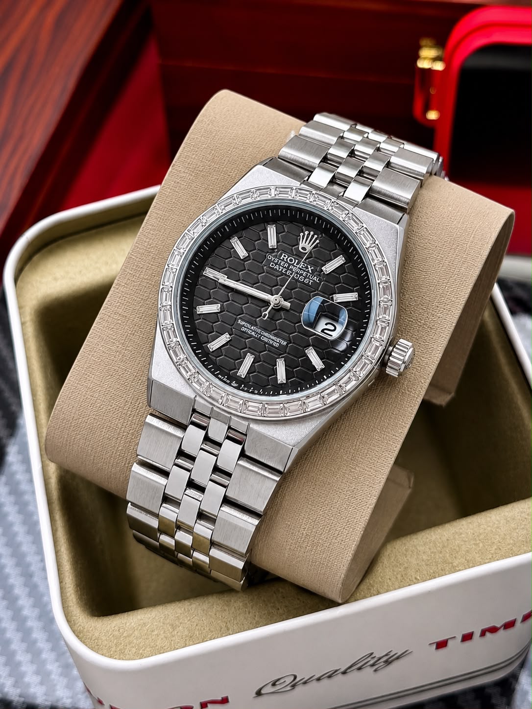 Men's Gold Luxury Watch with Diamond Style Bezel