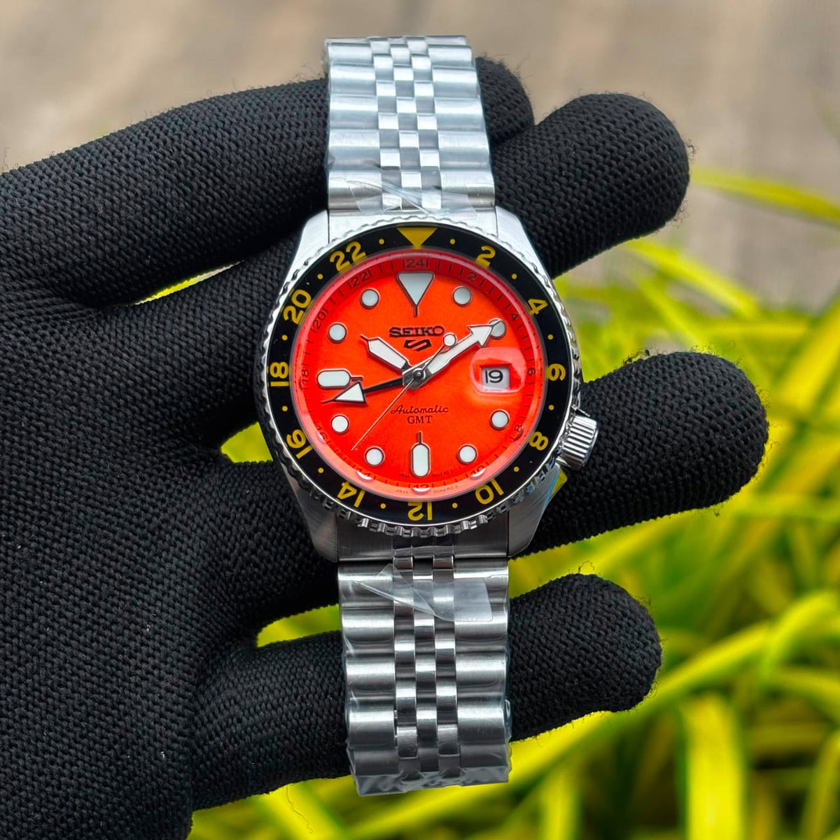 Orange Dial GMT Style Watch for Men