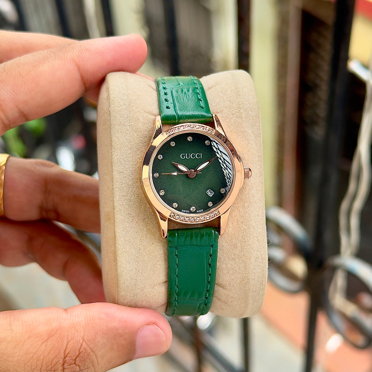 Luxury Green Dial Rose Gold Watch for Women