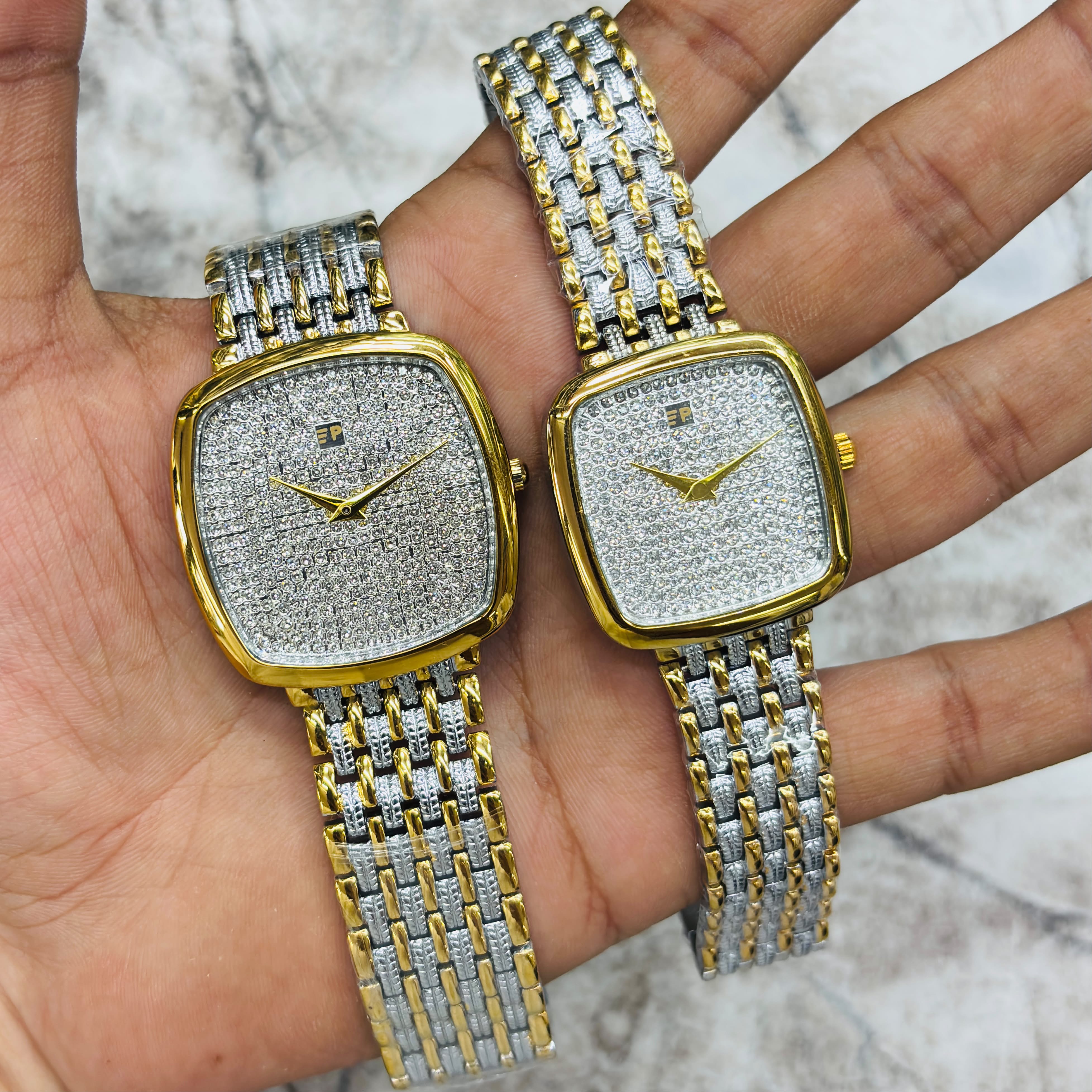Luxury Two Tone Crystal Square Dial Women's Watch