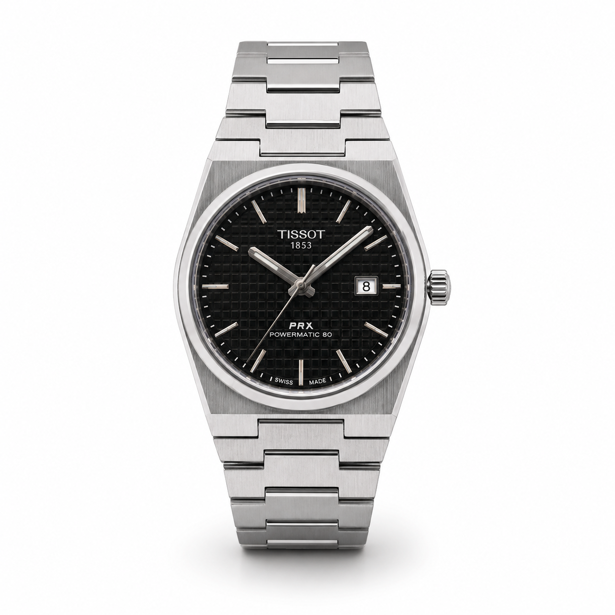 Men’s Silver Luxury Watch with Black Textured Dial