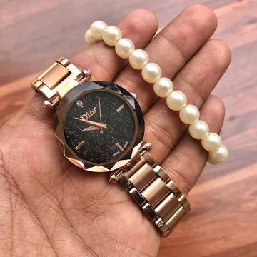 Rose Gold Luxury Women’s Watch with Black Dial & Metal Bracelet