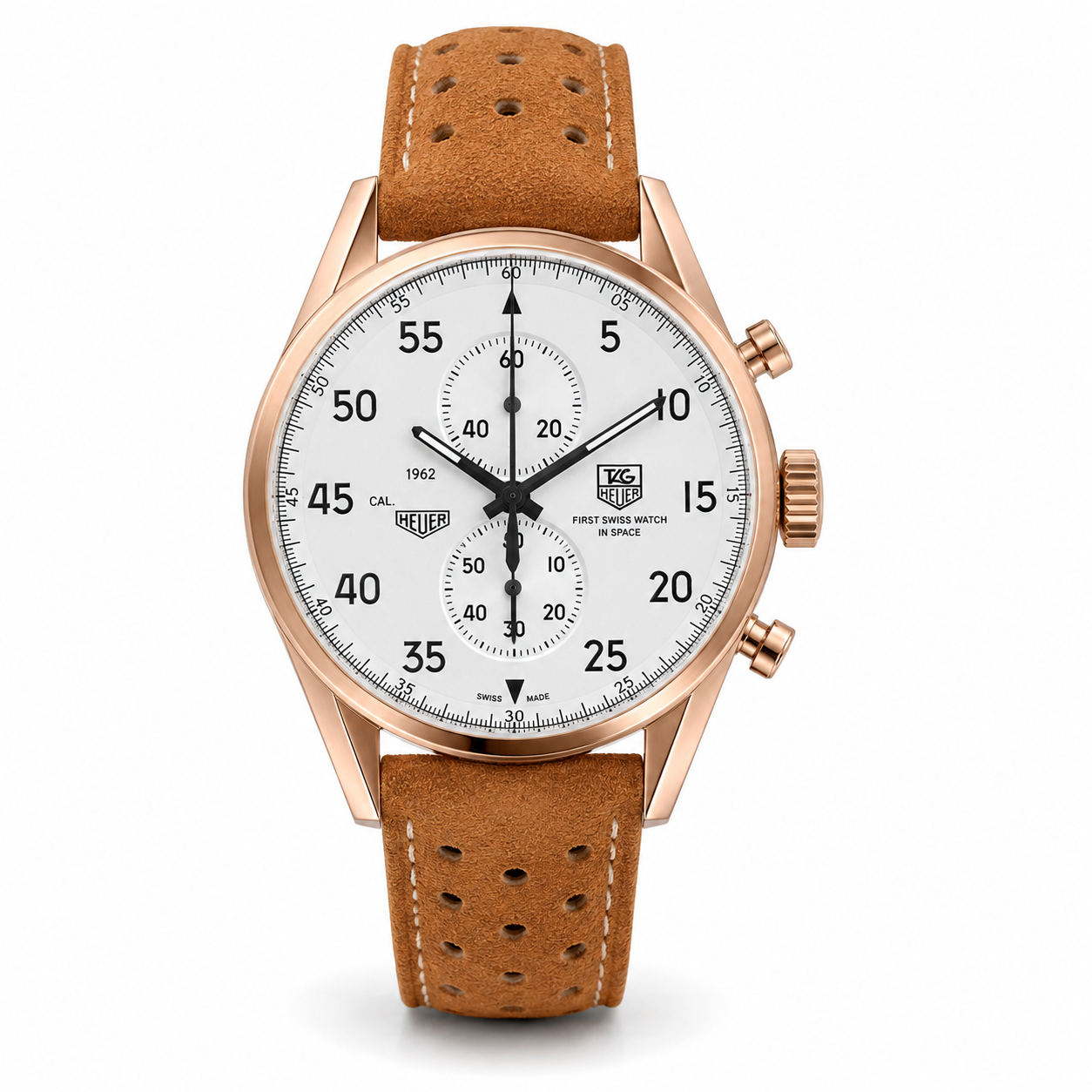 White Dial with Brown Leather Racing Strap
