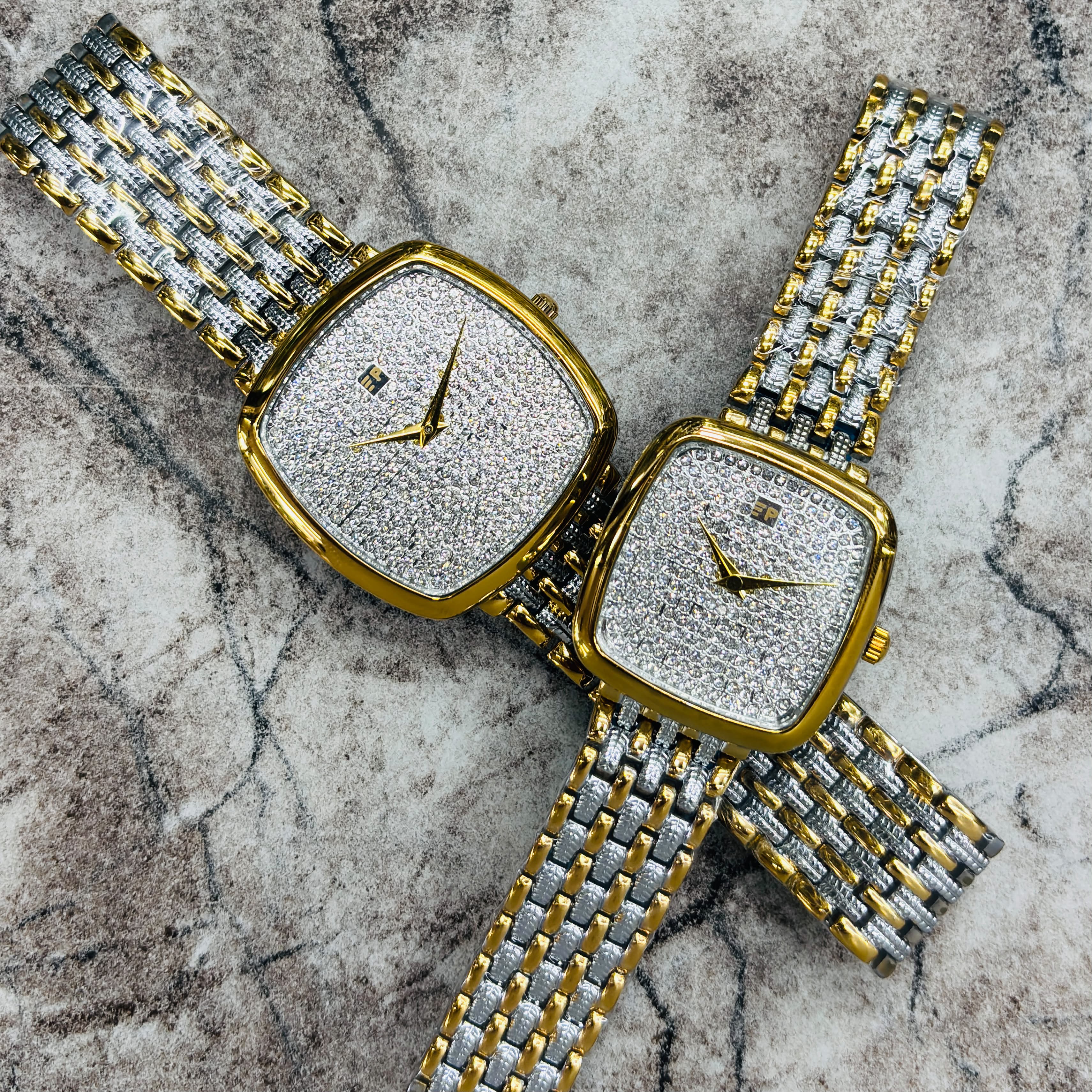 Luxury Two Tone Crystal Square Dial Women's Watch