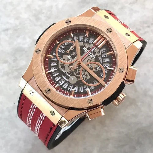 Luxury Rose Gold Skeleton Chronograph Watch for Men
