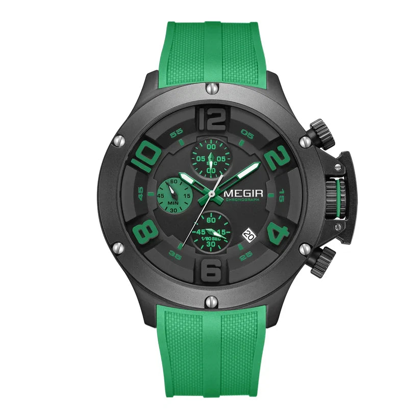 Black Green Chronograph Sports Watch | Bold Dial & Date