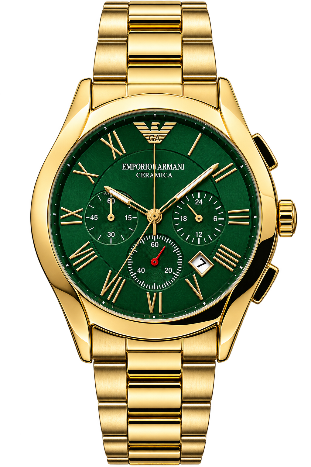 Emporio Armani Ceramic Green Dial Gold Tone Chronograph Watch for Men