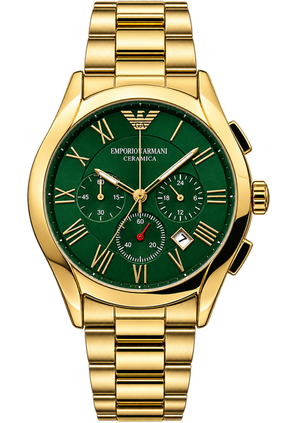 Emporio Armani Ceramic Green Dial Gold Tone Chronograph Watch for Men