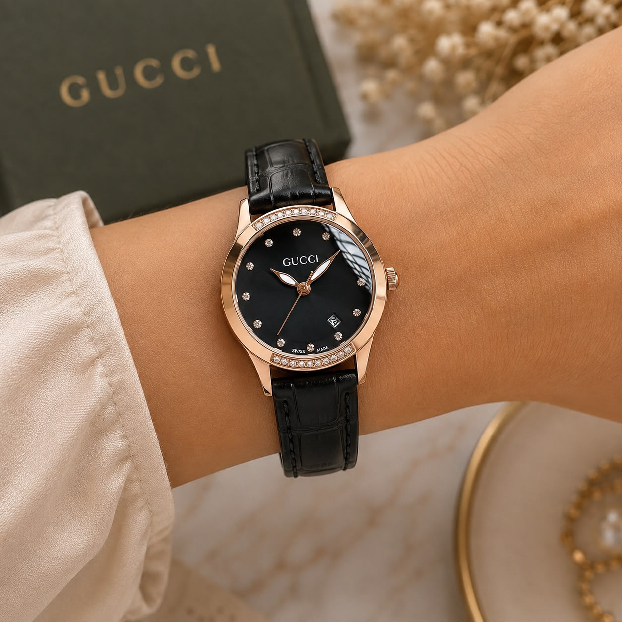 Luxury Green Dial Rose Gold Watch for Women