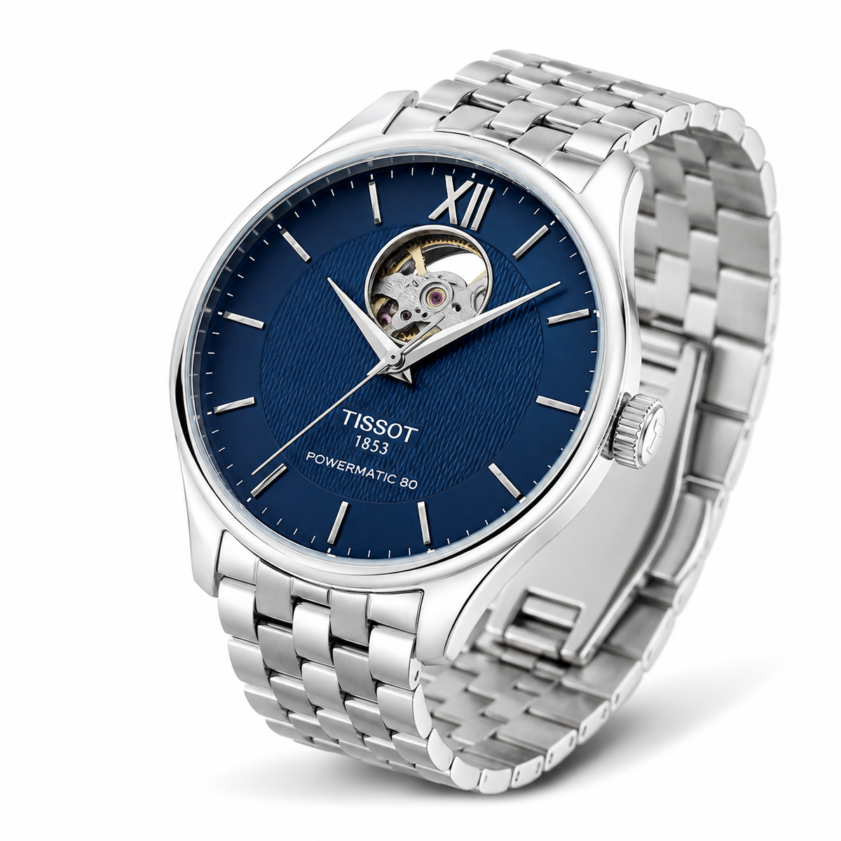 Blue Dial, Silver Stainless Steel Bracelet