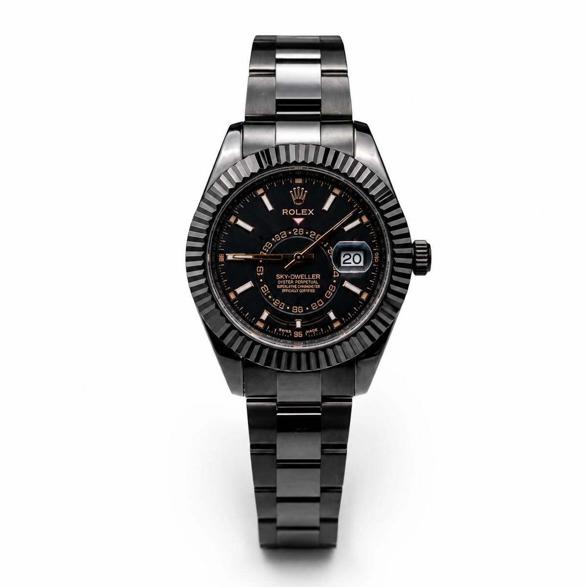 Luxury Black Fluted Bezel Watch with Metal Bracelet