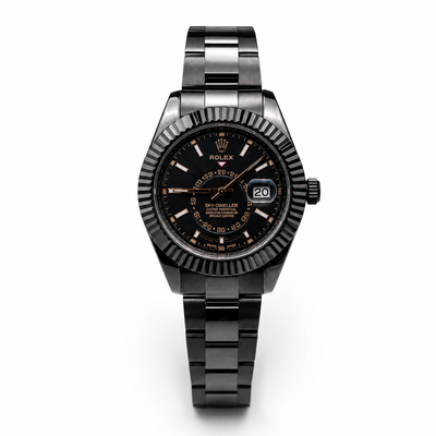 Luxury Black Fluted Bezel Watch with Metal Bracelet
