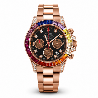 Luxury Rose Gold Rainbow Bezel Chronograph Watch