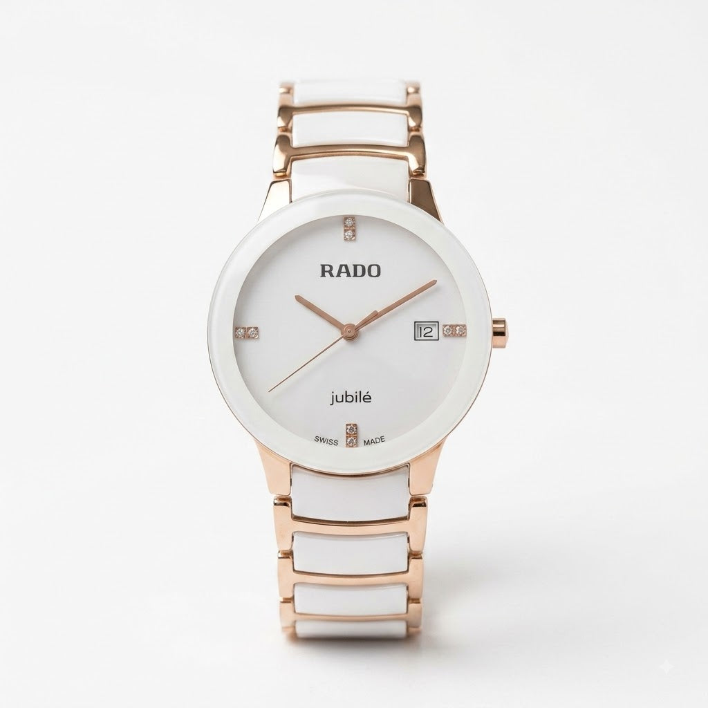 White Ceramic Rose Gold Watch | Elegant Dial & Date Display