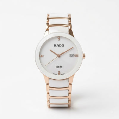 White Ceramic Rose Gold Watch | Elegant Dial & Date Display