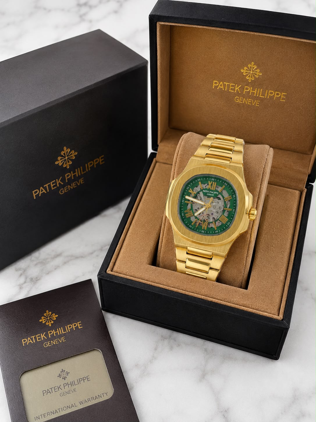 Patek Philippe Rose Gold Skeleton Dial Luxury Watch for Men