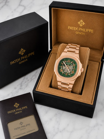 Patek Philippe Rose Gold Skeleton Dial Luxury Watch for Men