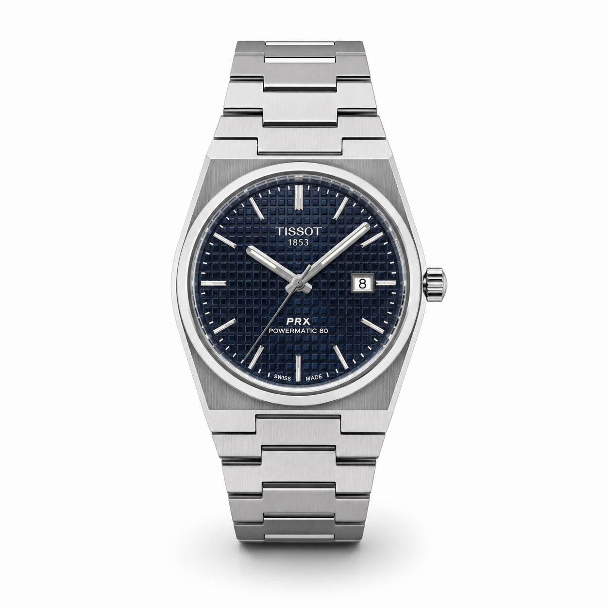 Men’s Silver Watch with Blue Textured Dial