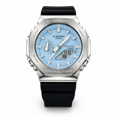 Light Blue Analog-Digital Dial, Silver Case & Black Strap