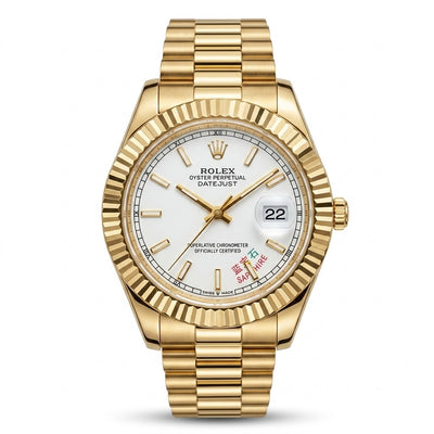 Luxury Gold Date-Style Watch | White Dial, Fluted Bezel & Date