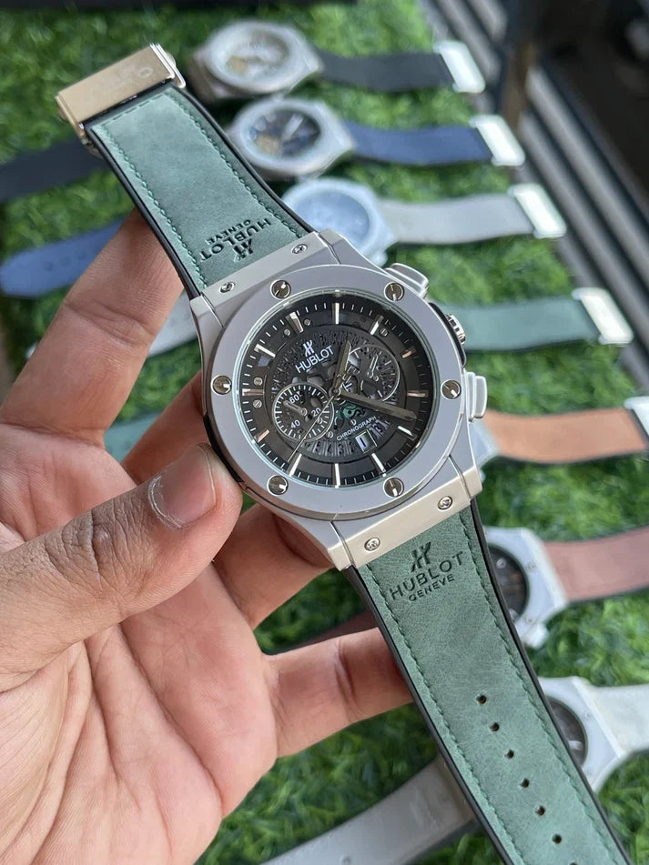 Luxury Green Leather Chronograph Men's Watch