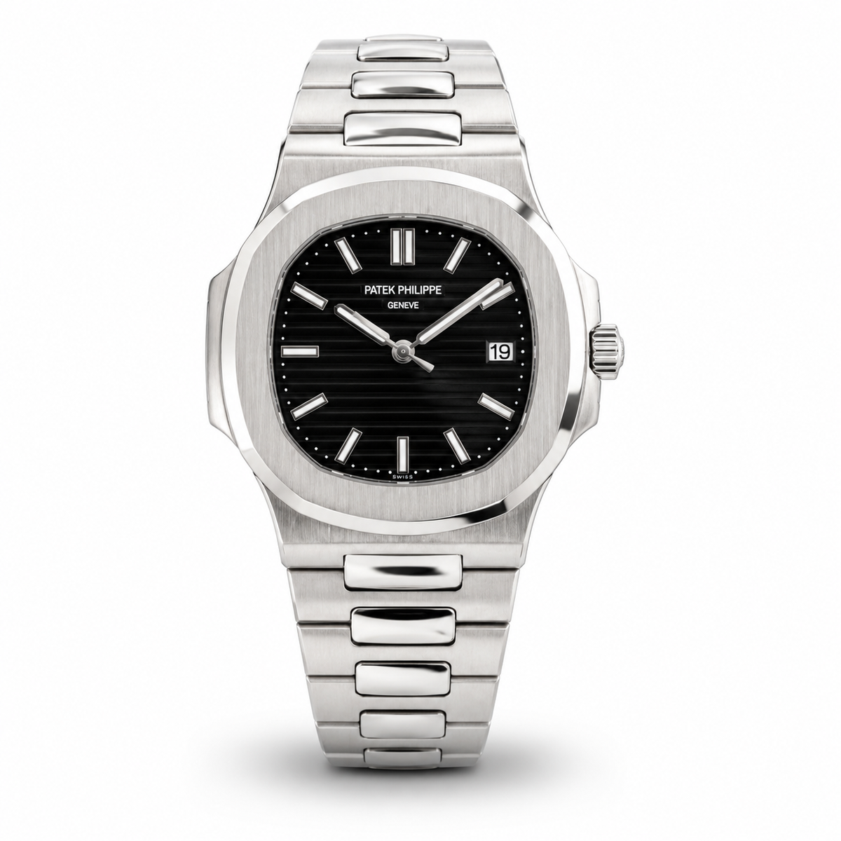 Black Dial, Integrated Metal Bracelet & Date Display