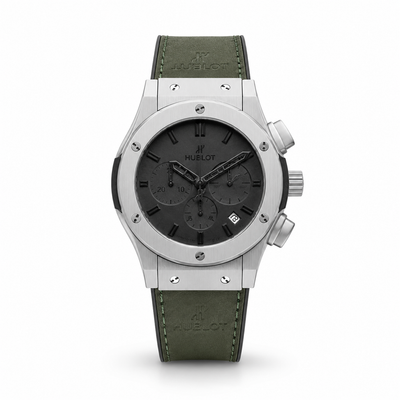 Men’s Luxury Chronograph Watch with Green Leather Strap