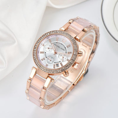 Luxury Rose Gold Women's Fashion Watch with Crystal Dial