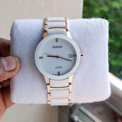 White Ceramic Rose Gold Watch | Elegant Dial & Date Display