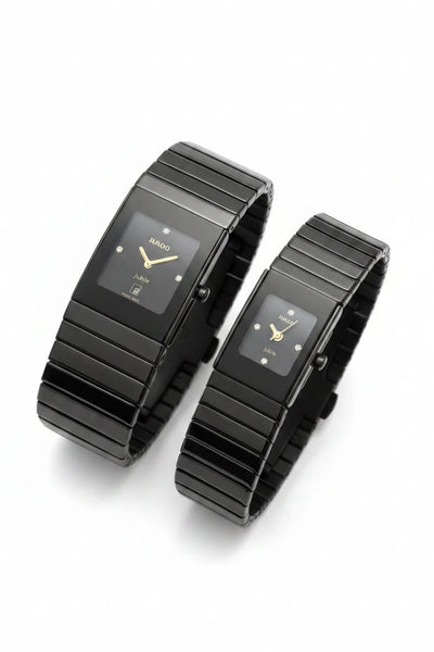 RADO Couple Watch Set | Black Rectangular Dial Matching Watches