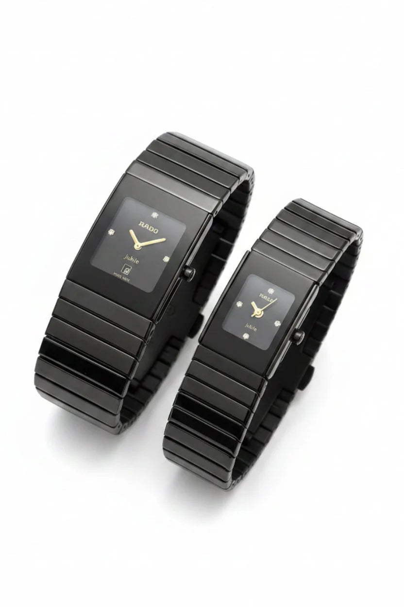 RADO Couple Watch Set | Black Rectangular Dial Matching Watches