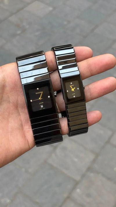 RADO Couple Watch Set | Black Rectangular Dial Matching Watches