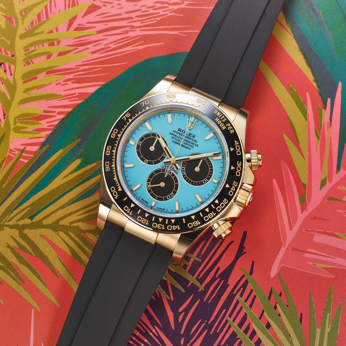 Luxury Gold & Black Chronograph Watch with Turquoise Dial