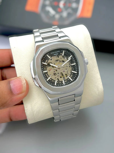 Luxury Two-Tone Skeleton Watch for Men | Rose Gold Steel Watch