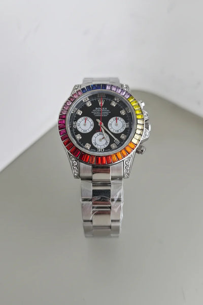 Luxury Rainbow Bezel Chronograph Watch