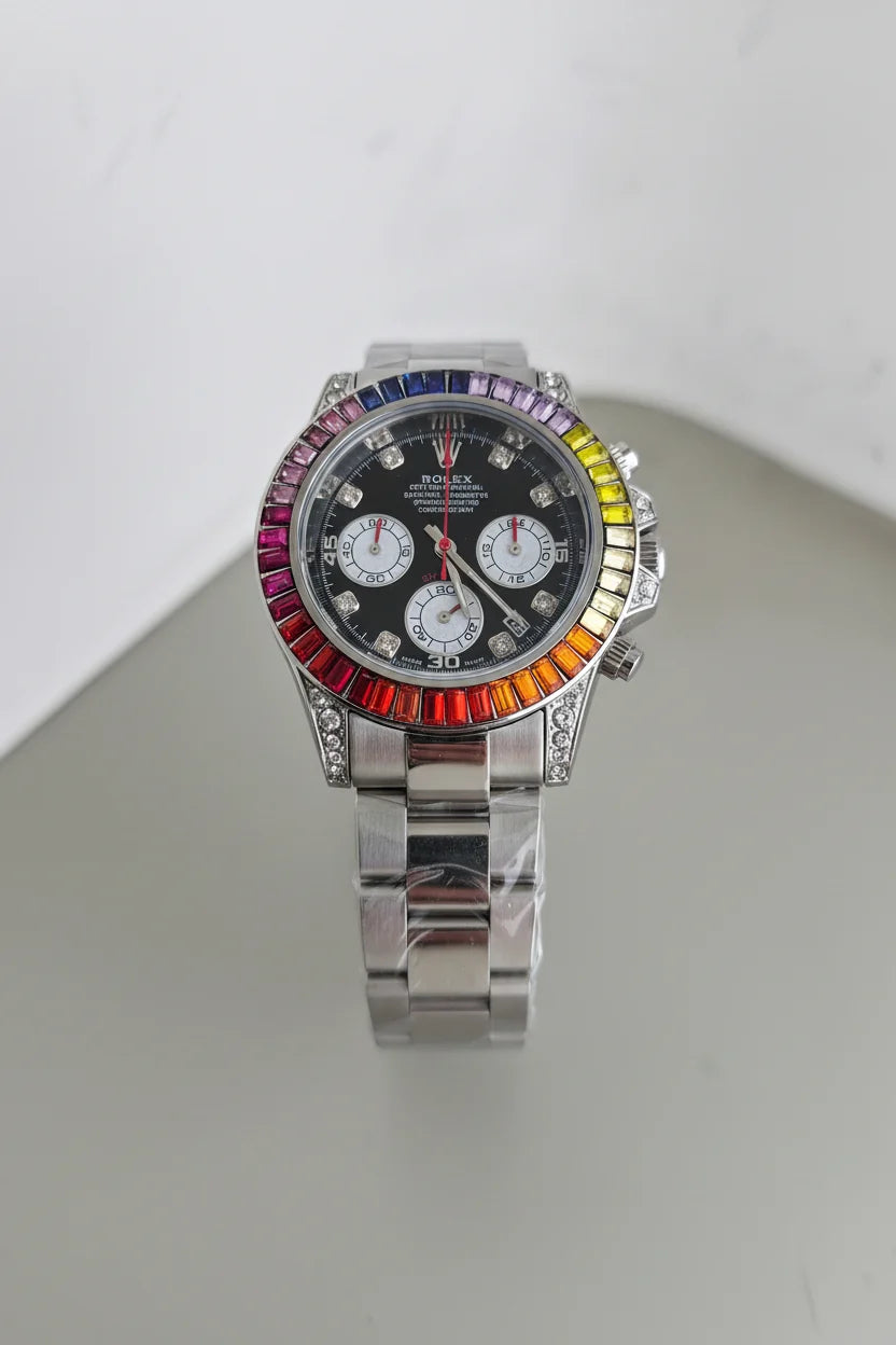 Luxury Rainbow Bezel Chronograph Watch