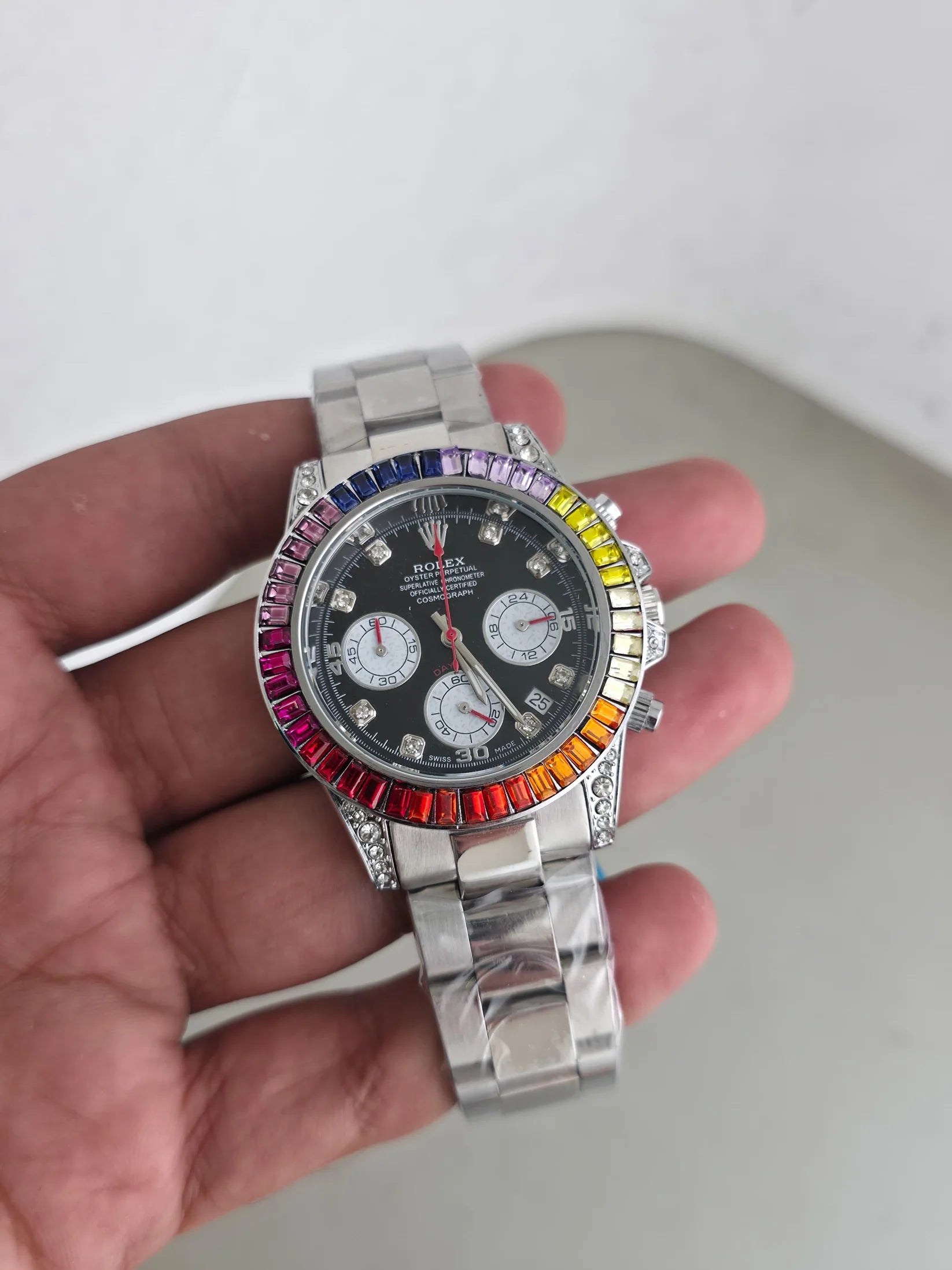 Luxury Rainbow Bezel Chronograph Watch